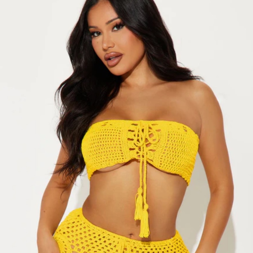 Yellow Crochet 3 piece Bikini Set